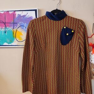 Vintage 60'sMulticolor Women's Tunic with Navy Accents